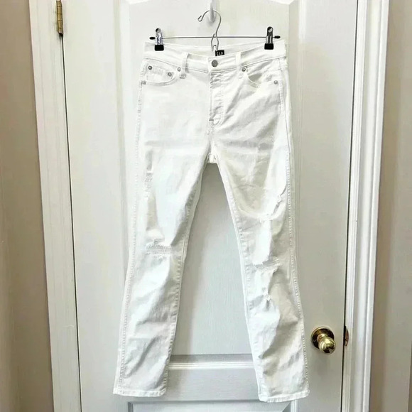 GAP High Rise Slim Straight Leg  Jeans Distressed White Denim Size 25 - Picture 7 of 16